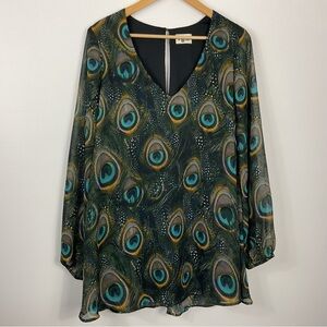 Show Me Your Mumu Donna Michelle Feather Print Tunic Top Dress Womens Large